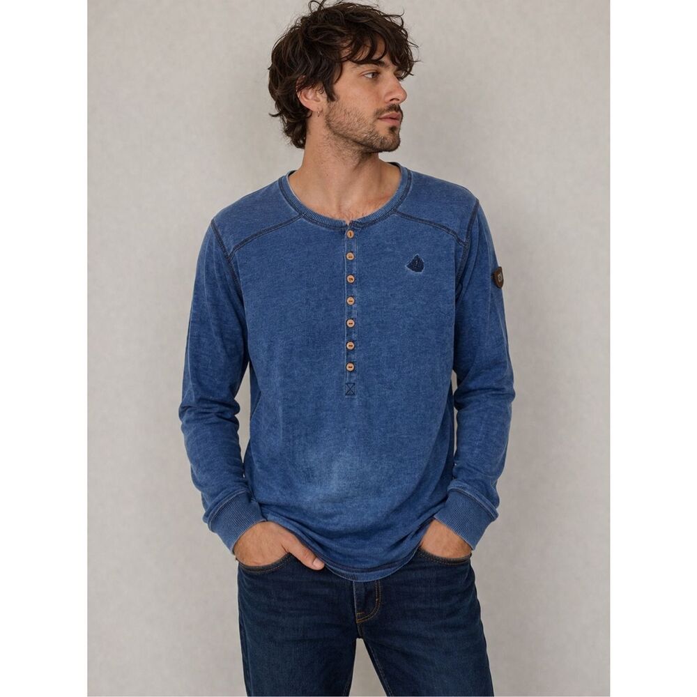 Dreimaster Blue Henley Long Sleeve Shirt Men’s Sz M Casual Cotton Style Pullover